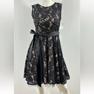 NWOT dj jaz black lace sleeveless evening cocktail dress lined size 6